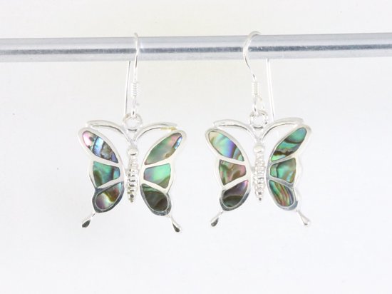 Zilveren vlinder oorbellen met abalone schelp afbeelding 3