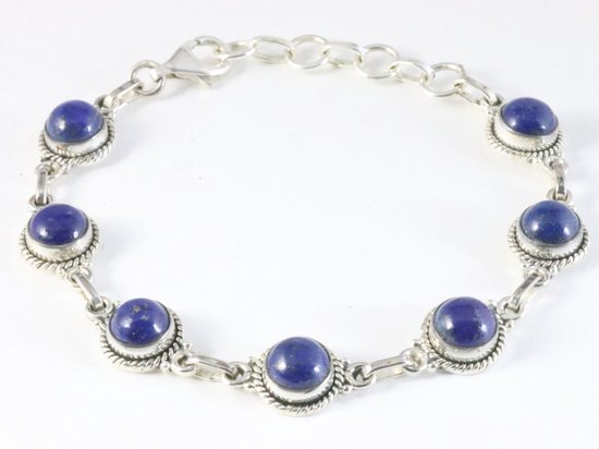 Bewerkte zilveren armband met lapis lazuli afbeelding 1