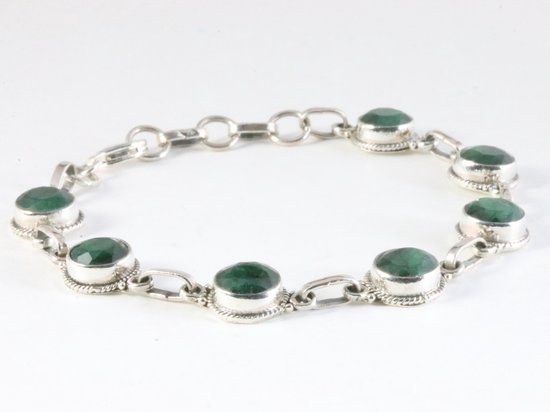 Bewerkte zilveren armband met smaragd afbeelding 2