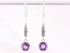 Lange bewerkte zilveren oorbellen met amethist afbeelding 4