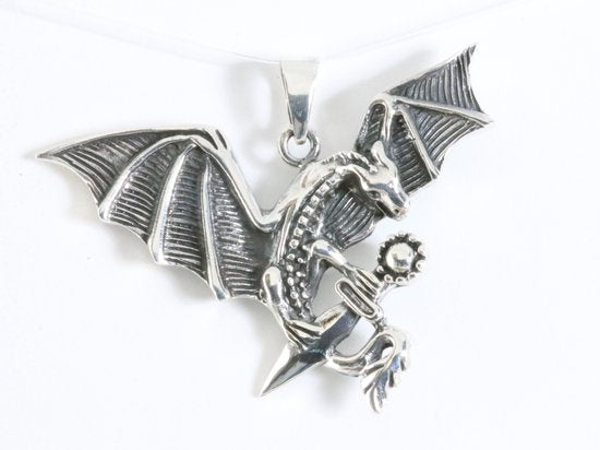 Grote zilveren draak hanger afbeelding 1