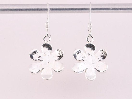 Bloemvormige zilveren oorbellen met rode emaille afbeelding 3