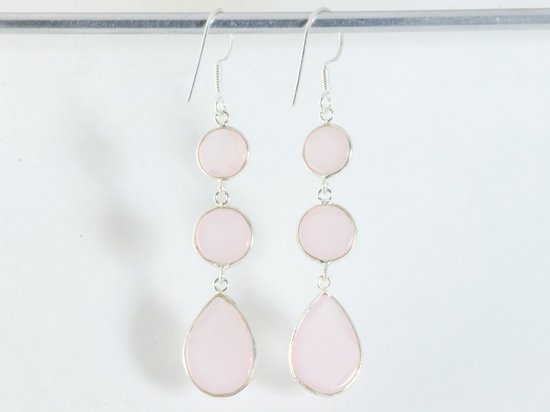 Lange zilveren oorbellen met rozenkwarts afbeelding 2