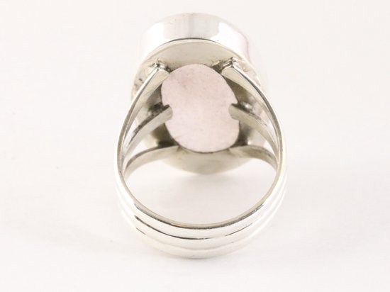 Grote ovale zilveren ring met rozenkwarts afbeelding 3