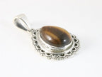 Bewerkte druppelvormige zilveren hanger met tijgeroog afbeelding 2