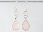 Lange zilveren oorbellen met rozenkwarts afbeelding 2