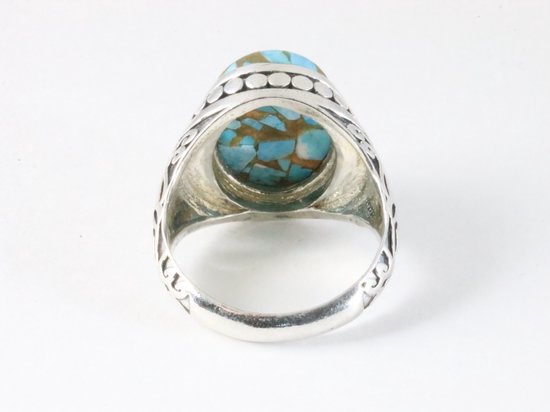 Zware bewerkte zilveren ring met blauwe turkoois afbeelding 3