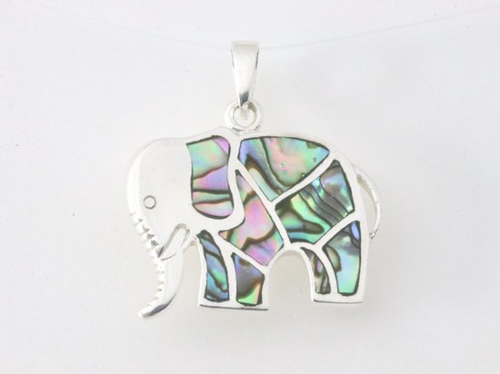 Zilveren olifant hanger met abalone schelp afbeelding 4