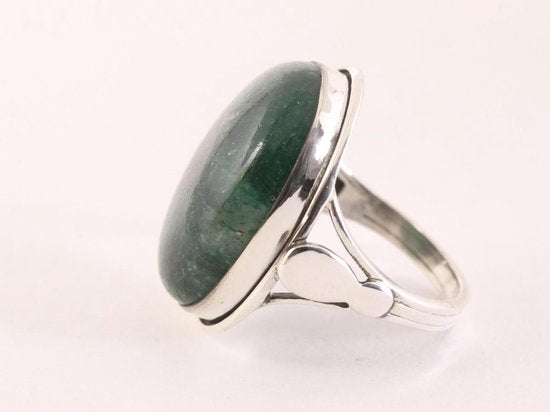 Grote ovale zilveren ring met groene aventurijn afbeelding 2
