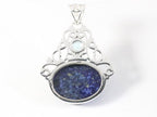 Opengewerkte zilveren hanger met lapis lazuli en blauwe topaas afbeelding 3