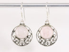 Ronde opengewerkte zilveren oorbellen met rozenkwarts afbeelding 4