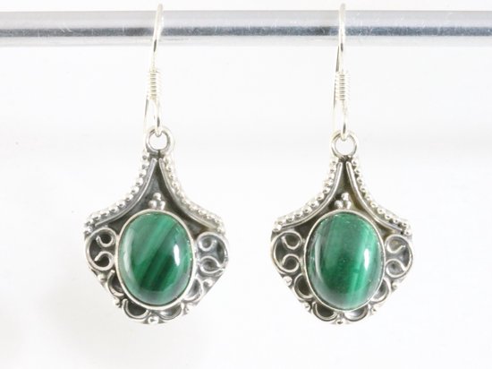Bewerkte zilveren oorbellen met malachiet afbeelding 4