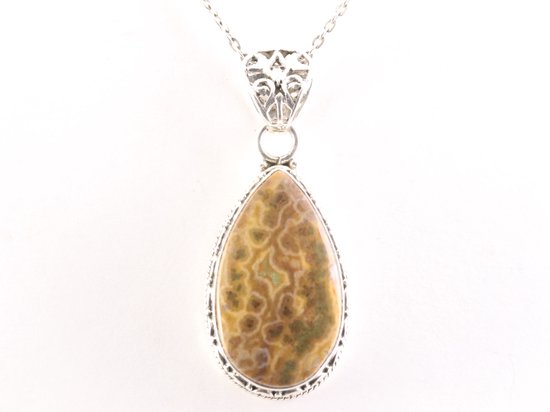 Bewerkte zilveren hanger met oceaan jaspis aan ketting afbeelding 4