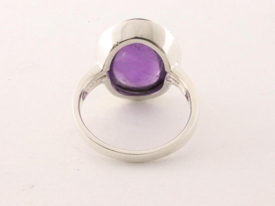 Ovale hoogglans zilveren ring met amethist afbeelding 4