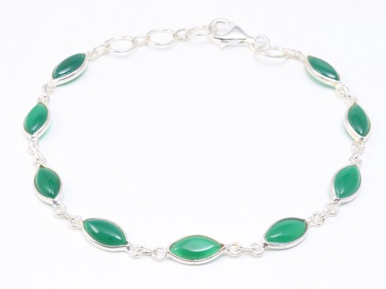 Fijne zilveren armband met groene onyx afbeelding 1