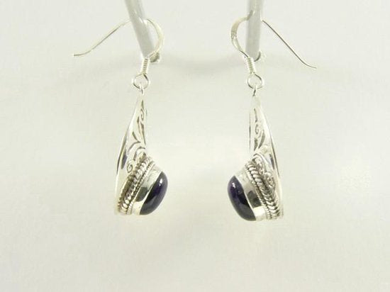 Ronde opengewerkte zilveren oorbellen met amethist afbeelding 3