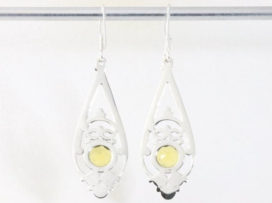 Lange opengewerkte zilveren oorbellen met citrien afbeelding 2