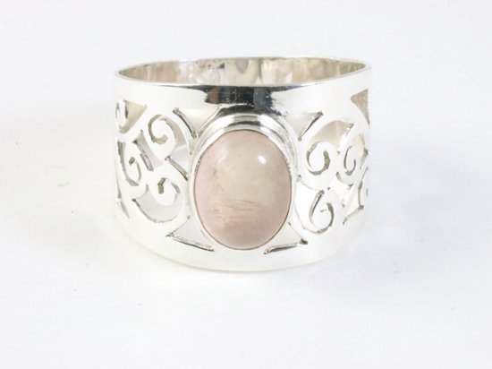 Opengewerkte zilveren ring met rozenkwarts afbeelding 4