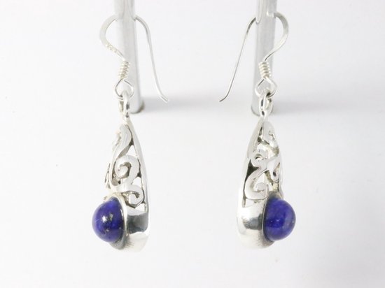 Fijne opengewerkte zilveren oorbellen met lapis lazuli afbeelding 2