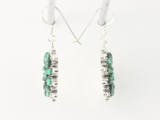 Bloemvormige zilveren oorbellen met malachiet afbeelding 2