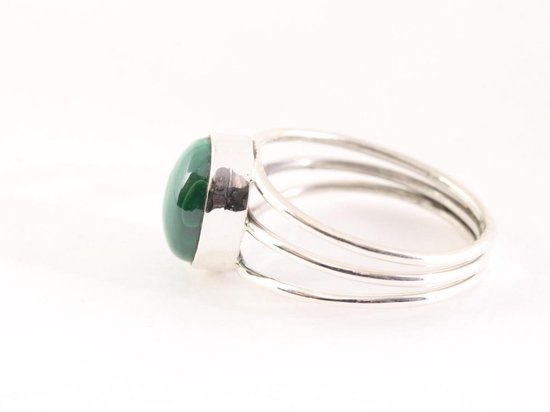 Opengewerkte zilveren ring met malachiet afbeelding 2