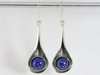 Lange druppelvormige zilveren oorbellen met lapis lazuli afbeelding 4