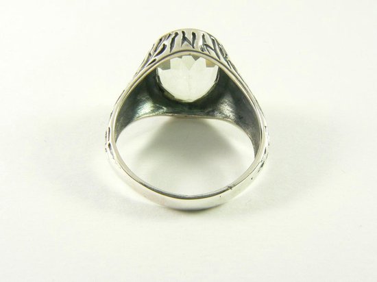 Bewerkte zilveren herenring met groene amethist afbeelding 3