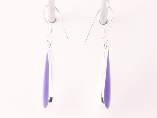 Druppelvormige zilveren oorbellen met paarse agaat afbeelding 4