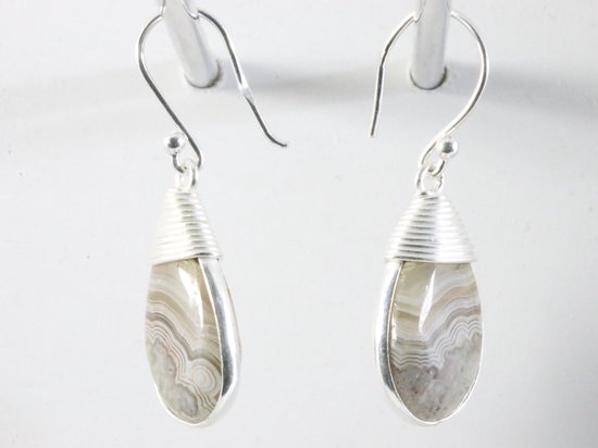 Zilveren oorbellen met Mexicaanse laguna lace agaat afbeelding 2