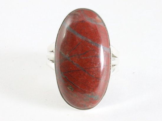 Grote ovale zilveren ring met rode jaspis afbeelding 4