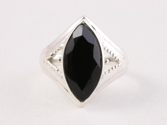 Opengewerkte zilveren ring met onyx afbeelding 4