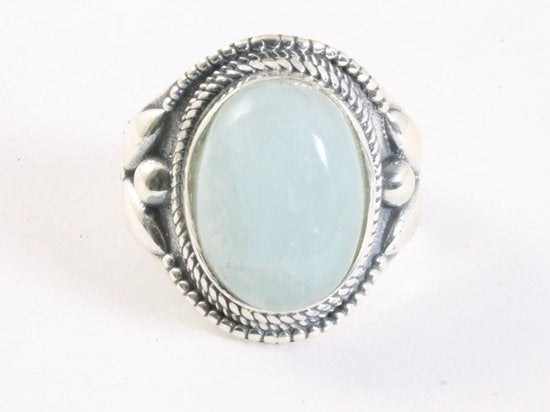 Zware bewerkte zilveren ring met aquamarijn afbeelding 4
