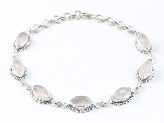 Bewerkte zilveren armband met rozenkwarts afbeelding 1