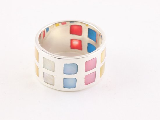 Brede zilveren ring met veelkleurige schelp afbeelding 2