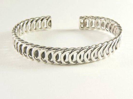 Opengewerkte zilveren klemarmband met lusmotief afbeelding 1