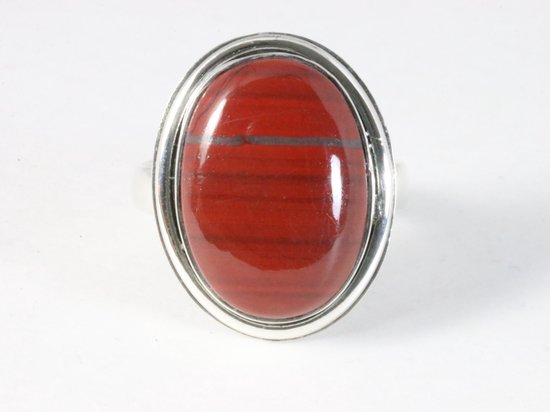 Ovale zilveren ring met rode jaspis afbeelding 4
