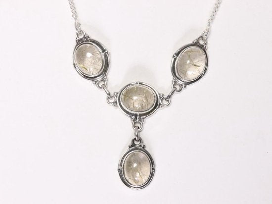 Bewerkte zilveren ketting met gouden rutielkwarts afbeelding 4