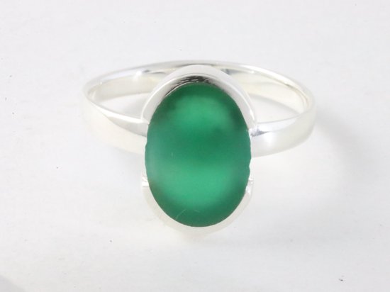 Hoogglans zilveren ring met groene agaat afbeelding 4