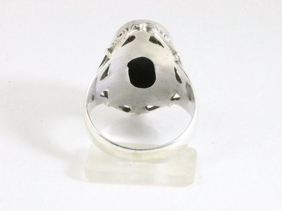 Zware bewerkte zilveren ring met Tibetaanse turkoois afbeelding 3