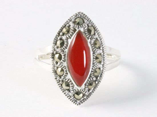 Zilveren ring met carneool en marcasiet afbeelding 4