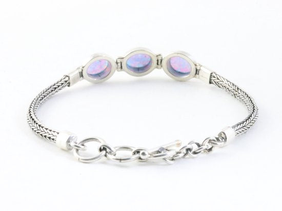 Traditionele zilveren snake armband met Australische opaal afbeelding 3