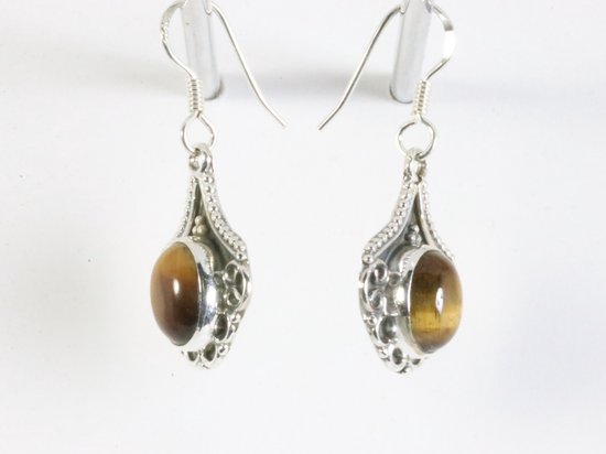 Bewerkte zilveren oorbellen met tijgeroog afbeelding 2