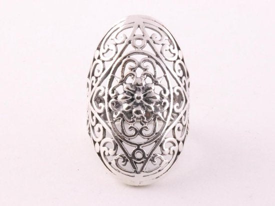 Langwerpige opengewerkte zilveren ring afbeelding 4