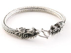 Zware zilveren snake armband met drakenkoppen afbeelding 2