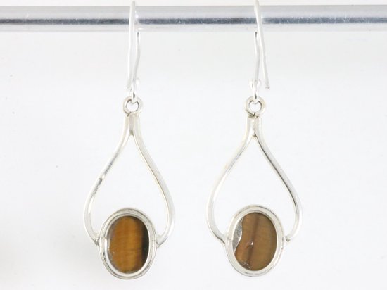 Opengewerkte zilveren oorbellen met tijgeroog afbeelding 3