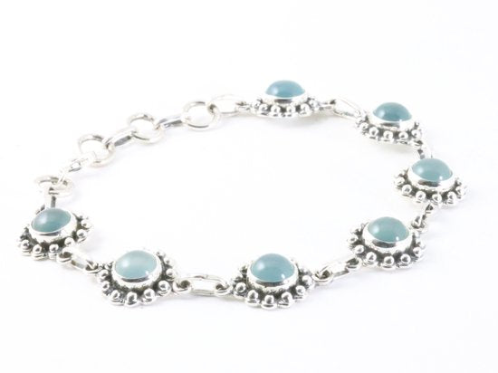 Bewerkte zilveren armband met aqua chalcedoon afbeelding 2