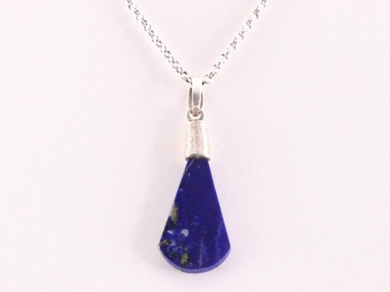 Fijne zilveren hanger met lapis lazuli aan jasseron ketting afbeelding 3