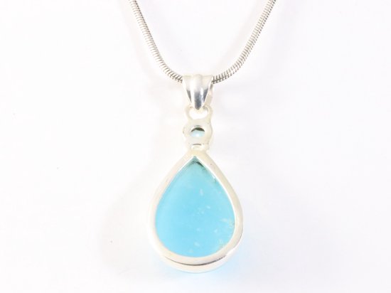 Zilveren hanger met smithsoniet en blauwe topaas aan ketting afbeelding 3