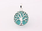 Fijne ronde zilveren hanger met levensboom op groene turkoois afbeelding 4