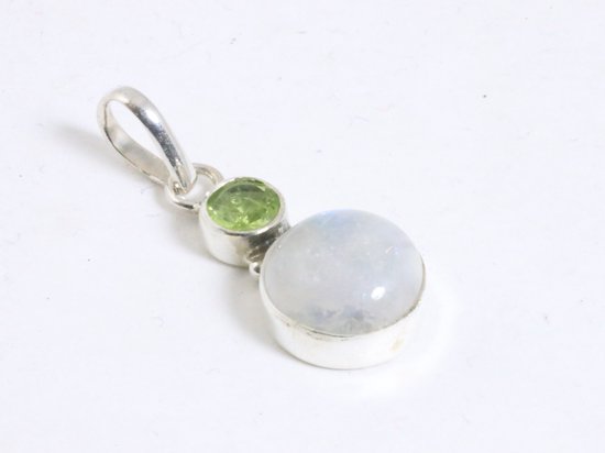 Fijne zilveren hanger met regenboog maansteen en peridoot afbeelding 2